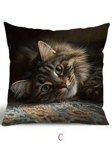 4 款猫咪印花抱枕套 | 17.7x17.7 英寸，现代风格，可机洗，拉链开合，舒适涤纶，单面印花，完美适合现代家居装饰，多功能房间配件 | 异想天开的家居装饰，猫咪装饰，无枕芯 - 彩色 - 查看 22