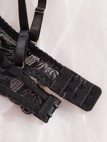 Women's Sexy Spaghetti Strap Bra And Lace Panty 2 Pieces Lingerie Set - Black - View 6