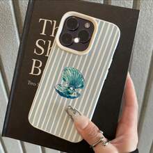 1pc TPU Material Cute Shell Blue Striped Pattern Phone Case Compatible With IPhone/ Phones - White - View 3