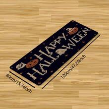 1pc Halloween Pumpkin Pattern Printed Non-Slip Linen Kitchen Rug, Doormat, Bath Mat, Suitable For Living Room, Bedroom, Hallway, Bathroom, Laundry Room - Polyester Carpet, Indoor Outdoor Home Decor, Halloween Decoration, Halloween Gift