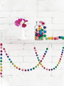 Felt Ball Garland Colourful Pom Pom Garland Handmade Felt Ball Garland For Wall Christmas Tree Decoration (Rainbow) - Multicolor - View 3