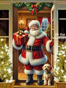 Faixa de Natal plana 2D, 1 peça, decoração de Papai Noel para varanda, 90 cm x 180 cm, material de poliéster durável, decoração de Natal, decoração de festa com tema natalino, decoração para áreas externas e internas, ideal para varanda, quintal, garagem e casa - Modelo D: 35,4 pol x 70,8 pol (90 cm x 180 cm) - Ver 1