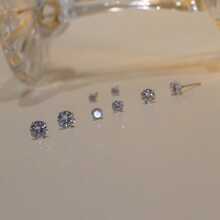 4对925纯银简约白色水晶耳夹，男女通用 - 新款优雅耳环，适合耳洞佩戴