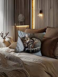 4 款猫咪印花抱枕套 | 17.7x17.7 英寸，现代风格，可机洗，拉链开合，舒适涤纶，单面印花，完美适合现代家居装饰，多功能房间配件 | 异想天开的家居装饰，猫咪装饰，无枕芯 - 彩色 - 查看 3