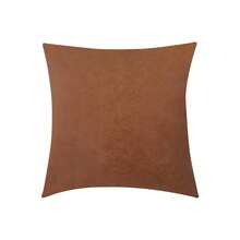 Solid Color Luxury Cross-Stitch Faux Leather Throw Pillow Cover, Vintage Christmas Style Home Decor Sofa Cushion With Zipper Closure, Suitable For All Seasons, Applicable To Car, Living Room And Bedroom - Brown - View 6