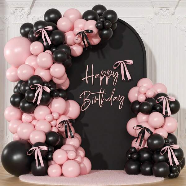 116 Stück Perlrosa Ballon Bogen Set, Geburtstagsdekoration (Schwarz & Pink), geeignet für Jungen, Mädchen, Kinder, Babys, Babyparty, Geschlechtsoffenbarung, Hochzeit, Geburtstag, Zimmer, Party Zubehör