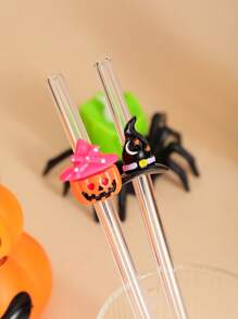 1-5 piezas/Set de Pajitas de Vidrio Reutilizables con Acentos Temáticos de Halloween en Colores: Calabazas Magenta, Sombreros de Bruja y Calabazas Fantasma, Ideal para Bebidas y Fiestas de Halloween, Ideal para Bebidas con Hielo, Té de la Tarde, Batidos, Smoothies, Agua con Gas, Leche con Té, Jugos y Otras Bebidas Frías.