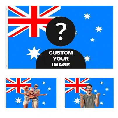 1pc Customized Australia Flag - Add Your Own Image And Text - Face Cutout - Suitable For Birthday, Wedding, Halloween, Christmas, Party, Father's Day, Mother's Day, Valentine's Day, Easter, Home Decor, Anniversary, Graduation, Housewarming, Birthday, Sofa, Bed, Car, Tea Room, Bedroom, Living Room, Indoor Home, Outdoor Flag - Can Also Be Used For Custom Tapestry, Garden Flag, Custom Flag