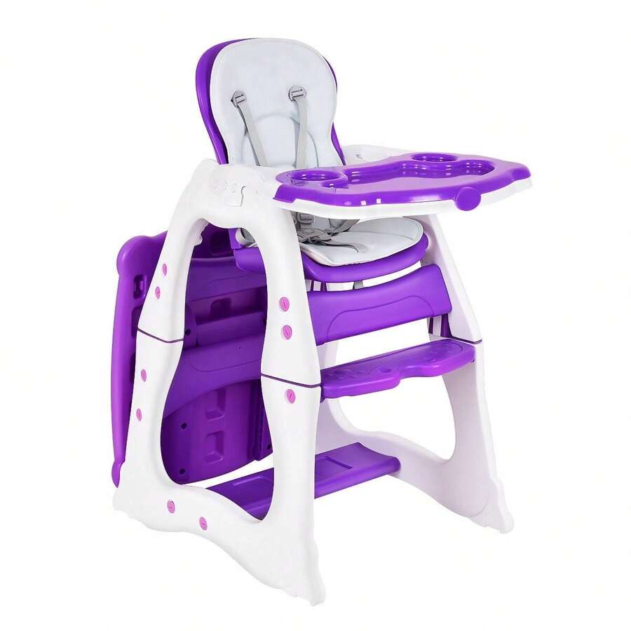 3 In 1 Baby High Chair Convertible Play Table Seat Booster Toddler Feeding Tray Purple - 紫色 - 查看 1