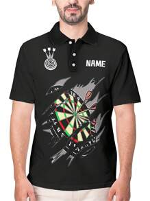 Customized Darts Club Men's Shirt - Personalized Name & Team Name Printing, Breathable Quick-Dry Fabric, Short Sleeve Polo Collar Design With Darts Pattern, Casual Sports Style Suitable For Match Training, Summer Casual Wear - Ideal Gift For Boyfriend, Dad - Darts Shirt - Multicolor - View 6