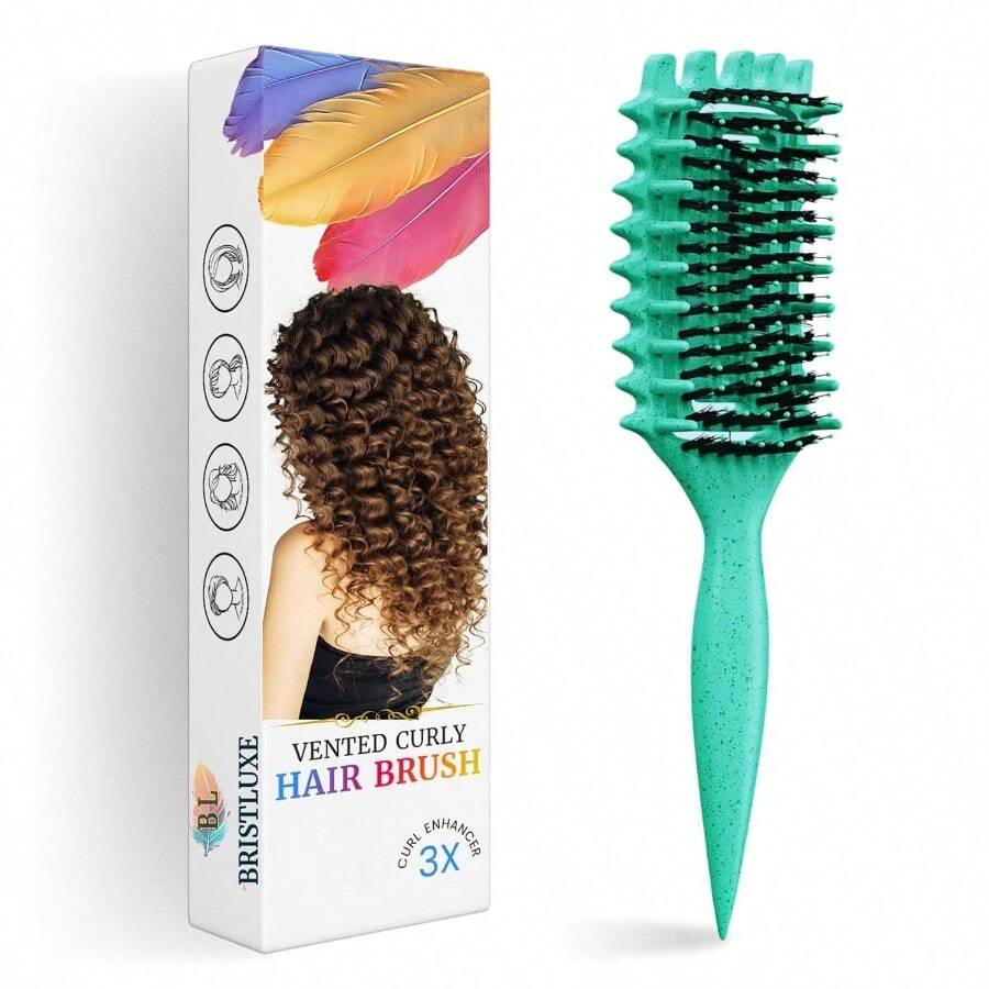 DCurl Defining Brush For Curly Hair Ultimate Vented Hair Brush With Boar Bristles Unisex Styling And Detangling Shaping And Defining Curls Brush Reduce Pulling Ideal For All Hair Types Teal 5001 - Teal - 查看 1