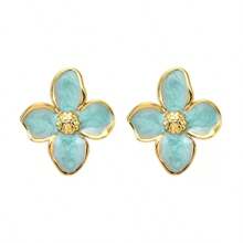 1 par de pendientes de flor coloridos, adecuados para vacaciones y uso casual, joyas delicadas de acero inoxidable teñidas por inmersión