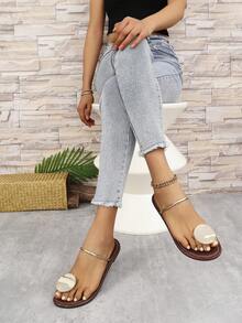 2025 New Fashion Women's Flat Decorative Thong Sandals