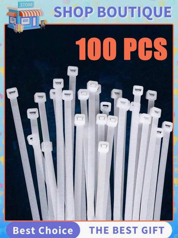 100pcs Heavy-Duty Multi-Size (6/8/12 Inch) Nylon Cable Ties, 50 Lbs Tensile Strength Self-Locking Black/White Zip Ties, For Indoor & Outdoor Use, Cable Management, Office Desk Organization & Multi-Purpose Fastening