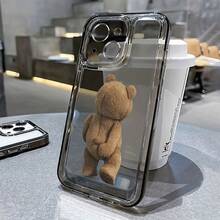 Cartoon Teddy Bear Case - Ultra-Clear TPU Back Cover With All-Round Protection - Compatible With Apple  15, 14, 13, 12, 11, Xs, Xr, X, 7, 8, Mini, Pro, Plus, Pro Max Non-Slip JVJA - Trong suốt màu đen - Xem 3
