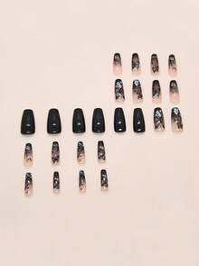 24片芭蕾舞者蝴蝶图案美甲贴纸，亮面设计，易于粘贴和卸除。简约、甜美、优雅、奢华风格，可移除美甲贴纸，适合节日、派对、聚会和日常佩戴。包含1瓶甲油胶和1把指甲锉。易于粘贴的美甲贴纸。美甲用品。美甲 - 彩色 - 查看 3