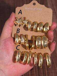 6-18 piezas Pendientes de moda de la serie Océano Dorado con estrellas de mar y elementos geométricos, adecuados para uso diario, regalo para familia, novia, amigos, vacaciones