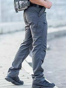 Mens Waterproof Cargo Pants Elastic Multiple Pocket Military Male Trousers Outdoor Joggers Pant Plus Size Tactical Pants Men - 灰色 - 查看 3