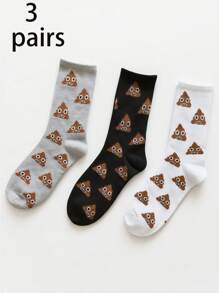 3 أزواج جوارب متوسطة الطول بنمط كرتوني مبتكر وشخصي، مريحة ومتعددة الاستخدامات للارتداء اليومي