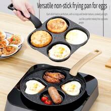 4-In-1 Large Nonstick Dishwasher Friendly Frying Pan, Electric Stove Compatible Multi-Purpose Cast Iron Base Medical Stone Coating 4-Hole Breakfast Pan - Classic Black 4-Well Flat Bottom Single Handle Skillet For Eggs, Pancakes, Patties, Burgers | Perfect For Breakfast, Brunch, Mother's Day Gifts - Multicolor - View 6