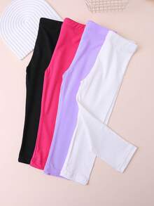 4 Pairs Kids' Solid Color Slim Fit Leggings, Girls' All-Match Versatile Casual Socks For All Seasons - Multicolor - View 9