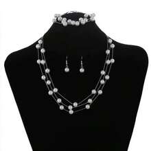 3pcs Elegant Fashion Necklace, Bracelet, Earring Set, Multi-Layer Pearl Chain Jewelry, Suitable For Wedding, Bride, Evening Party