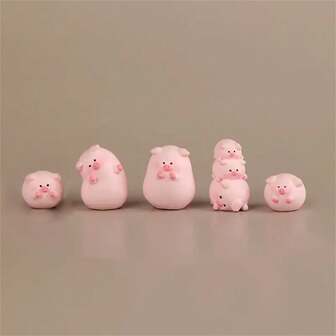 Pack Of 5 Whimsical Resin Pig Figurines | Cute Cartoon Tall And Short Pig Decorations | DIY Gardening & Tabletop Display | Micro Landscape, Miniature Figurines, Room Decor