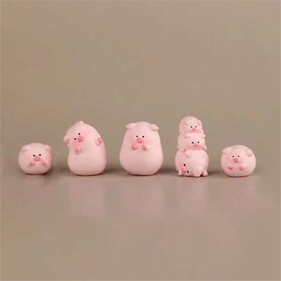Pack Of 5 Whimsical Resin Pig Figurines | Cute Cartoon Tall And Short Pig Decorations | DIY Gardening & Tabletop Display | Micro Landscape, Miniature Figurines, Room Decor