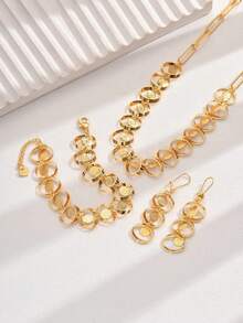4pcs Elegant Vintage Personalized Fashion Banquet Jewelry Set, Necklace, Earrings, Bracelet - A - View 2