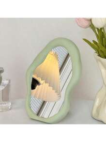 1 Portable Makeup Mirror With A Cloud Pattern Design-Desktop Makeup Mirror, Single-Sided Standing Makeup Mirror, Specially Shaped Wall Decoration Mirror, With A Polished Plastic Frame, Suitable For Dormitories, Offices, Homes, And Travel.