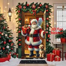 Faixa de Natal plana 2D, 1 peça, decoração de Papai Noel para varanda, 90 cm x 180 cm, material de poliéster durável, decoração de Natal, decoração de festa com tema natalino, decoração para áreas externas e internas, ideal para varanda, quintal, garagem e casa - Modelo D: 35,4 pol x 70,8 pol (90 cm x 180 cm) - Ver 3