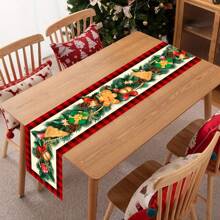 1 pieza/270 piezas Camino de mesa navideño, con diseños de campanas, galletas y lazos, de material de poliéster, de 35x181cm, para decoración de mesa de hogar, fiesta, restaurante, sala de estar en Navidad, decoración de centro de mesa para comedor interior y exterior