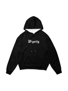 Dark Style Graphic Print Drawstring Hoodie, Extremely Cool, Essential For Streetwear