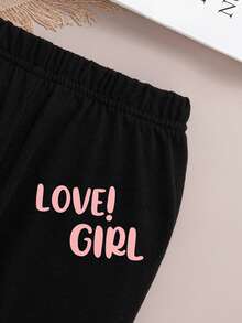 Conjunto de sudadera con cuello redondo y leggings con estampado de dibujos animados para niños pequeños