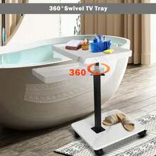 Adjustable Rolling Cart Overbed Bedside Table Laptop Desk Couch Side 360° Rotatable Sofa Tray Table Computer Desk Home Food Tray - màu gỗ - Xem 2