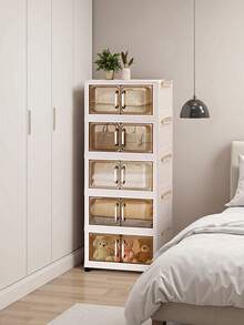 1 szt. (45 cm/17,7 cala) - (60 cm/23,6 cala) składana szafka do przechowywania, szafa do przechowywania w szafie, przenośna szafa do przechowywania w domu, składana szafa z podwójnymi drzwiami, możliwość wyboru 1-5 warstw, pogrubiona szafka do przechowywania z podwójnymi drzwiami i kółkami, regał do przechowywania w domu, organizer na ubrania i zabawki, plastikowa składana szafka do przechowywania