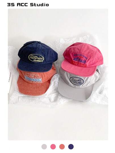 Soft Crown Flat Brim Fashionable Letter Embroidered Baseball Cap, Small Face Flattering, Unisex Streetwear Oversized Brim Casual Hip Hop Snapback Hat, Retro Contrast Color Letter Embroidery, Suitable For Autumn/Winter, Skateboard, Street Dance