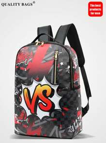 1 Stück lässiger College-Stil Rucksack, große Kapazität, Cartoon-Muster, modischer lässiger Muster, Buchstaben-Muster, Graffiti-Muster, geeignet für Männer, Festivals, Sport, Urlaub, Retro, kann Dateien halten, Reisen, Gym, Muster, Universitäts-Rucksack, Schul-Rucksack, Campus-Rucksack, Laptop-Rucksack, Rückkehr zur Schule Saison 2000er Jahre Stil