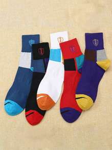 5 Pairs Men's Simple Casual Letter Print Daily Wear Crew Socks (The Box Is For Display Only, Not The Packaging)