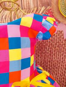 Children's Dress June Party Caipira Saint John Plaid Bow Square Dance School Fair Arraiá Northeast Costume Popcorn Queen Little Girl Girl Festivity Ruffle Youth Typical June Party - 彩色 - 查看 5