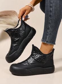 Women's Winter New Boots, Thick Warm Winter Boots, Waterproof Anti-Slip Wear-Resistant Cold-Resistant Mid-Calf Slip-On Boots, Lightweight Versatile Outdoor Boots - Black - View 3