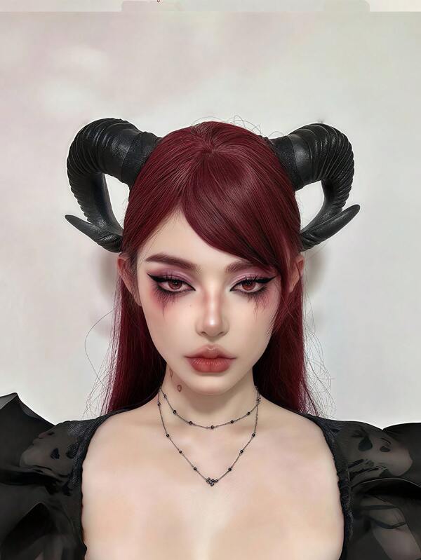 1pc Animal Print Dark Demon Horn Goat Horn Headband, Suitable For Party Cosplay Hair Accessory, Hair Band, Makeup, Diadema, Hair Hoop