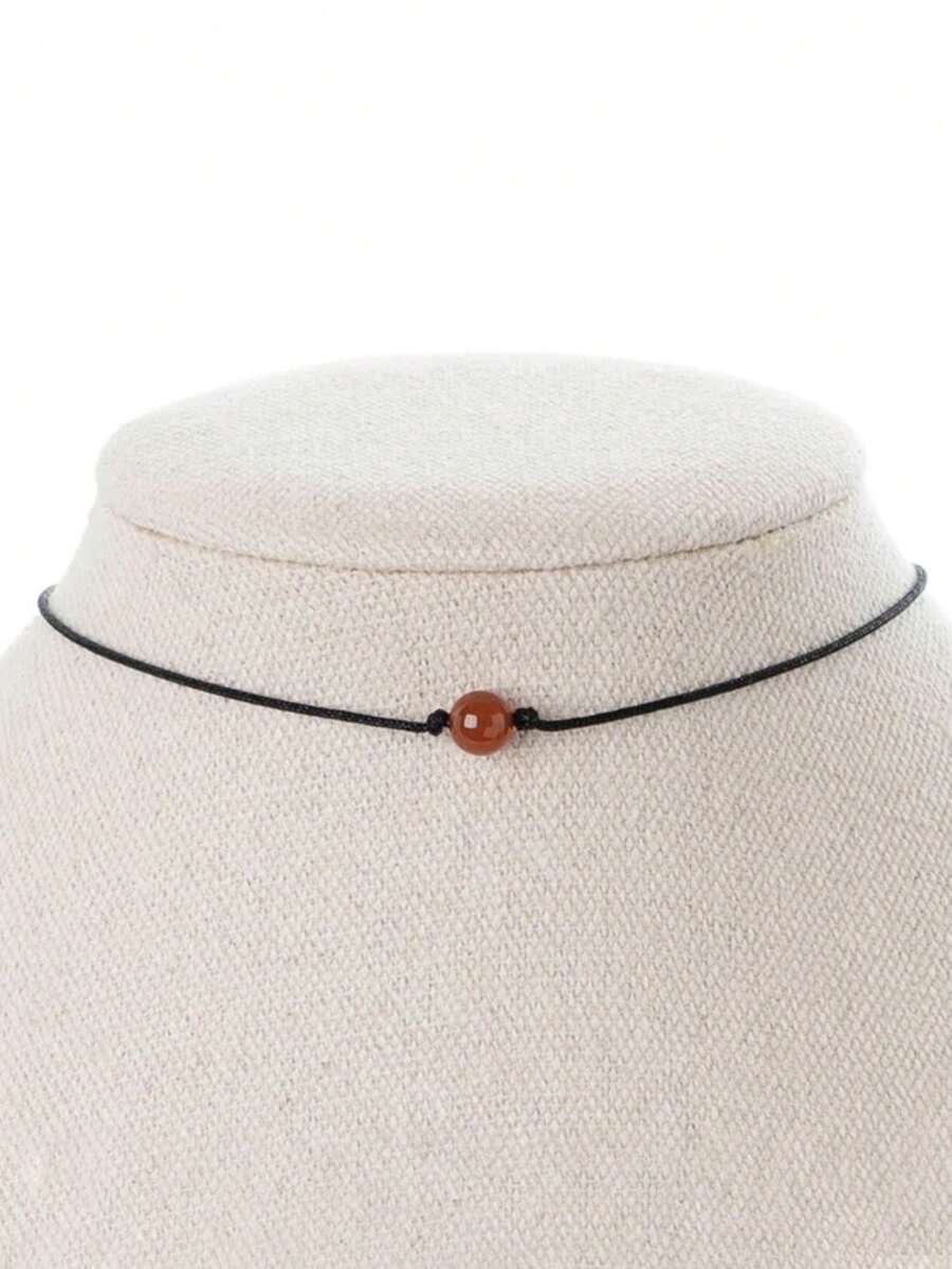 1件红玛瑙项链，手工黑绳项链，单石项链，红玛瑙饰品，疗愈水晶，创意，勇气 - 紅色 - 查看 1