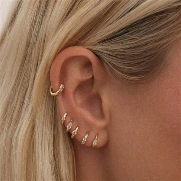 1 Set Of 6 Fashionable Zirconia Earrings Niche Asymmetric Single Ear Stud Set Suitable For Women's Daily Banquet Wear