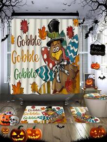1 Set/4 Sets Thanksgiving Turkey Themed Waterproof Polyester Fabric Apartment Bathroom Shower Curtain Set, With Stall Shower Curtain, 12 Hooks, Bathroom Non-Slip Mat, Toilet Seat Cover & U-Shaped Mat, 4-Piece Bathroom Set, Suitable For Thanksgiving