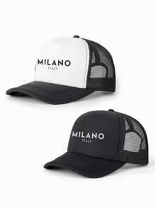 1pc Printed 'MILANO' Sponge Mesh Cap, Adjustable Outdoor Sun Hat For Traveling, Beach, All Season, Suitable For Young People In Y2K Style - Baseball Cap - View 8