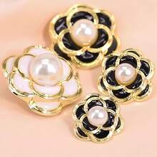 10 piezas Botones de perla de metal, de alta gama, exquisitos y de moda, botones de suéter de perla de alta gama, ropa de alta gama, botones decorativos cosidos a mano, botones de estilo fragante, cárdigan, suéter de punto, botones redondos con textura, abrigo, cortavientos, botones de perla, accesorios de ropa, accesorios DIY, de vuelta a la escuela - Negro - Ver 8