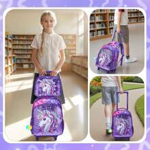 4件套女童拉杆背包，儿童亮片独角兽背包，手提包，户外包，铅笔盒，最佳返校礼物