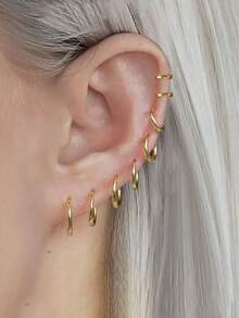 1Pair Stainless Steel Huggie Hoop Earrings Set For Women Tiny Thin Cartilage Conch Hoop Earrings For Men 14K Gold Plated Small Earrings 6/8/10/12/14/16/18mm - Gold-1 - View 5