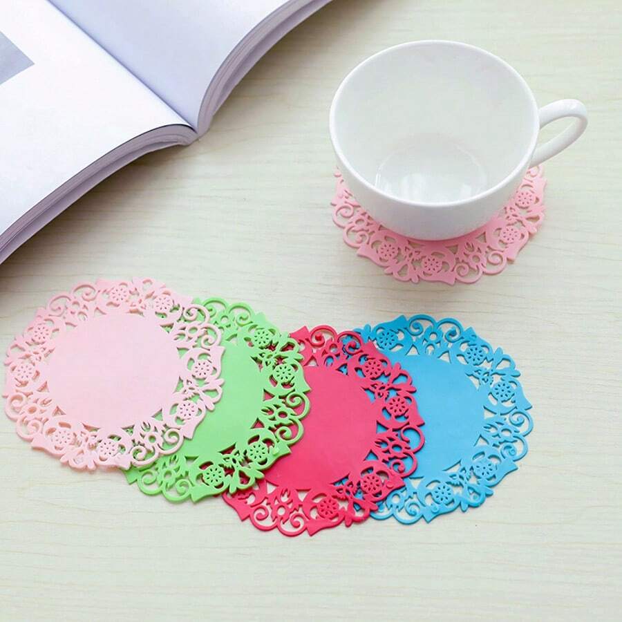 6pcs Coaster, Creative Hollow Flower Silicone Coasters, Non-Slip Heat-Resistant Tea Cup Mats, Insulated Coffee Mug Gift Set, Dining And Living Room Table Decor Accessories